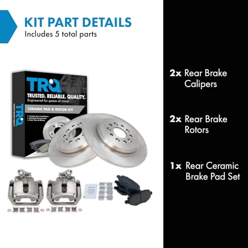 Image of TRQ Rear Brake Pad and Rotor Set Ceramic Solid Rotors Calipers