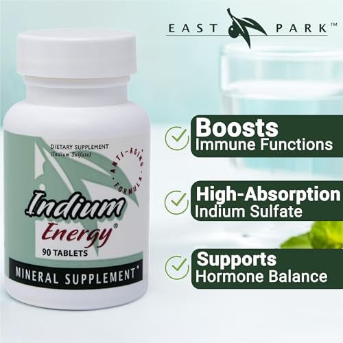 Image of EAST PARK Research Indium Energy Dietary Supplement Tablets - Indium Trace Mineral Formula with Olive Leaf Extract - Adult Daily Use - Simple Wellness Support - 90 Count