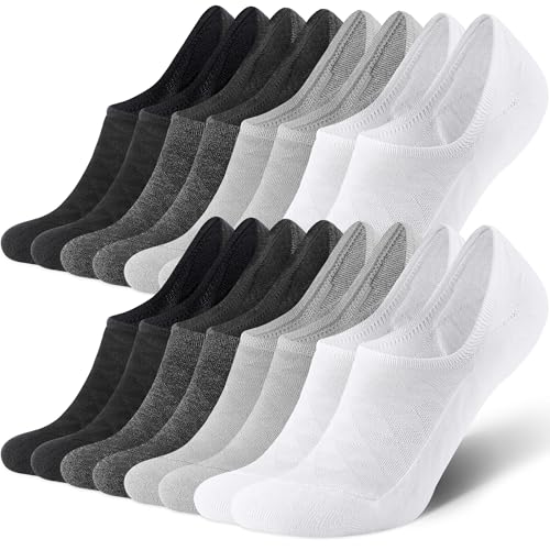 CS CELERSPORT Men No Show Socks with Cushion Low Cut Invisible Non Slip Socks (8 Pairs), Large, Black+White+Grey+Dark Grey