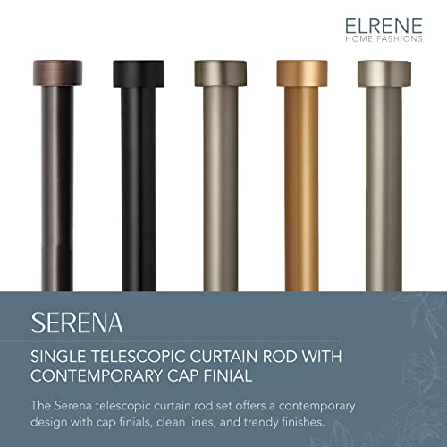 Elrene Home Fashions Serena Single Curtain Rod For Curtains And Drapery With Contemporary Cap Finials, 1-Inch Diameter, 28" - 48" Adjustable Rod, Antique Bronze #TOP1