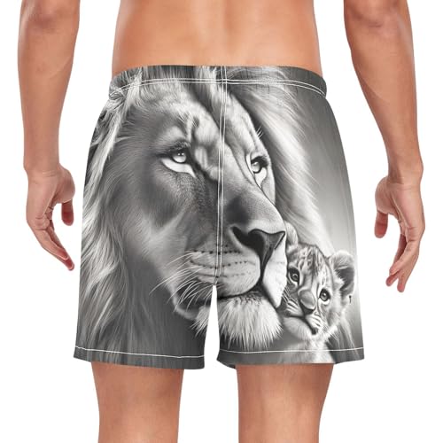 Lion Portrait Black Mens Swim Trunks with Liner, Cool Quick Dry Beach Swim Shorts, Swimwear Bathing Suits S2