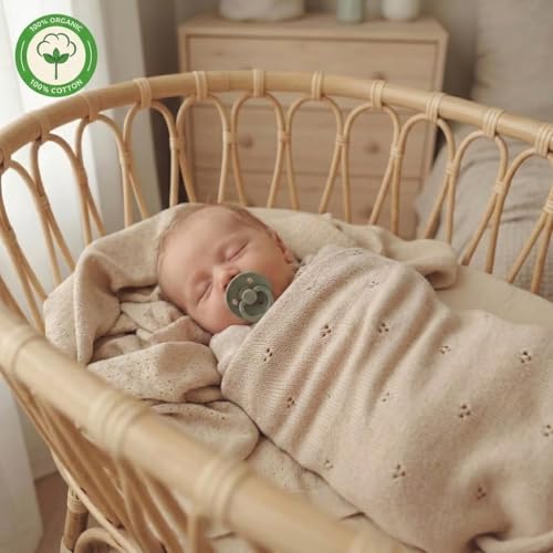 Image of 100% Organic Cotton Knit Receiving Baby Blanket for Newborns - Soft, Breathable Blanket for Crib & Stroller - Nursery Gift (Fog)