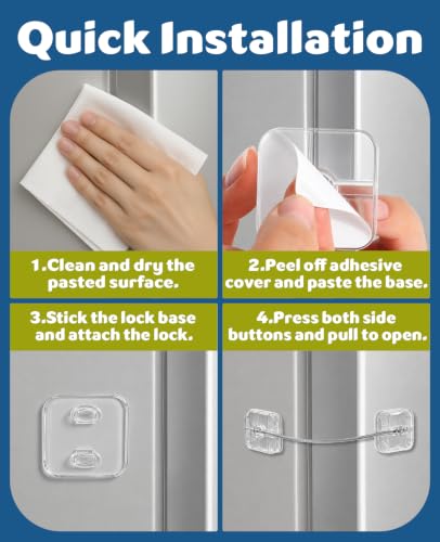 Image of Maveek 4 Pack Baby Proofing Locks Clear, Child & Pet Proof Lock for Cabinet | Dual-Button Fridge Locks Drawer Cupboard Toilet Closet Dresser Kitchen Refrigerator Door Latch For Babies 0-24M