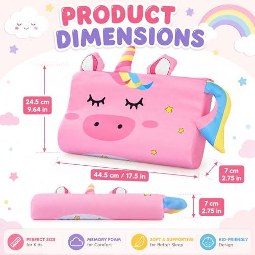 Miniatura 2 de Garomia Schlummerkids Cojín Calmly Para Niños, 44 X 27 Cm, Diseño De Unicornio, Ergonómico, Con Diseño De Animales Kawaii, Con Funda De Almohada Para Sueños Suaves