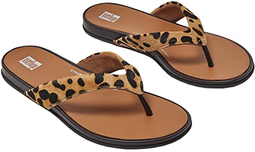 Fitflop Gracie Hair-On Leather Flip-Flops Sandals For Women - Leather Upper, Synthetic Outsole, And Comfortable Footwear Leopard 9 M (B) #TOP2