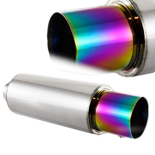 S SIZVER Weld-On Muffler Series 4" N1 Rainbow Burnt Tip Stainless T304 Body Resonator Exhaust Muffler 2.5" Inlet