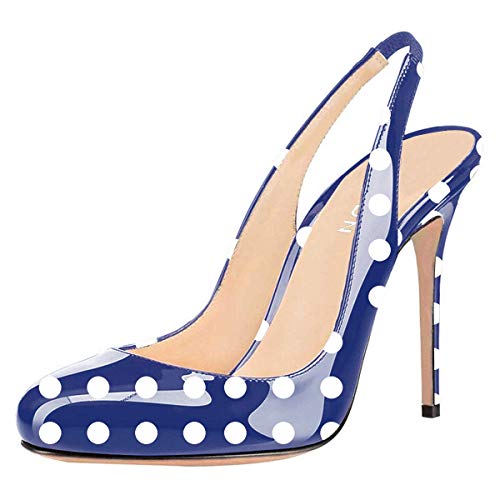 YDN Women Round Toe High Heels Pumps Slip on Stiletto Patent Evening Shoes with Slingback 4-15