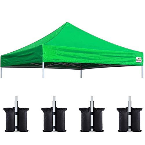 Image of Eurmax USA 10x10 Pop Up Canopy Replacement Top,Universal Instant Canopy Cover ONLY,Heavy Duty UPF 50+ UV Protection,Water & Wind Resistant Tarp,30+ Colors Available,Bonus 4 Sand Bags (Kelly Green)