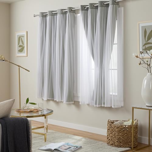 Image of TOWN & COUNTRY LUXE Talia Double Layer Indoor Curtains, Sheer and Room Darkening Blackout, Grommet Top, Energy Efficient, 2-Pack Set, 52x 63, Soft Grey