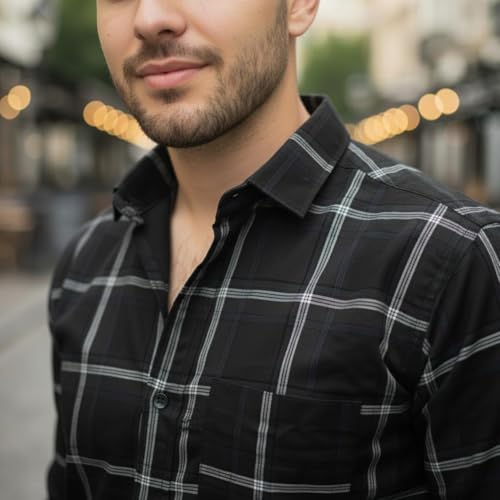 Image of Pack of 2 Men's Cotton Fabric Button-Down Full Sleeve Collar Neck Regular Fit Checked Print Shirt