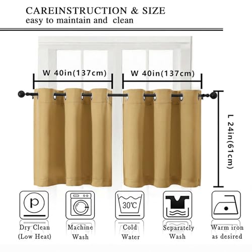 Image of Simplebrand Gold Short Kitchen Curtains 24 Inch Length 2 Panels Set, Small Windows Room Darkening Curtain for Bathroom, Cabinet, Basement, RV Camper, Thermal Insulated Short Drapes, 40 x 24 Inch