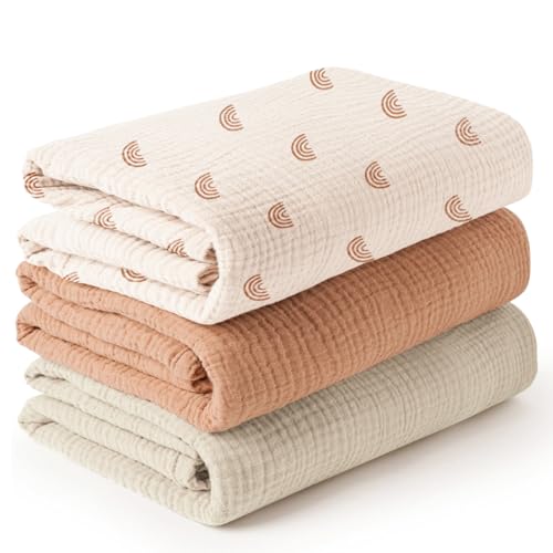 Image of Konssy 3 Pack Muslin Swaddle Blankets for Unisex, Newborn Receiving Blanket, Large 47 x 47 inches, Soft Breathable Muslin Baby Swaddles for Boys & Girls