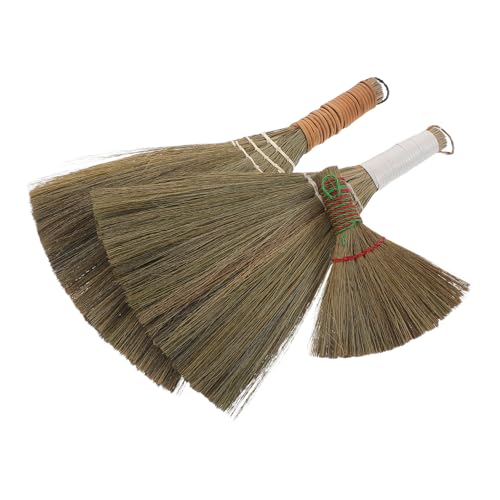 Abaodam Set 3 Scope a Mano in Paglia Naturale Intrecciata, Mini Scopa da Tavolo e Scopa a Manico Corto per Pulizia Interni ed Esterni, Spazzatrice Leggera per Soggiorno, Auto e