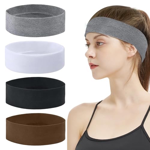 4 Piezas Diadema de Yoga, Diadema Elástica, Diadema de Yoga Deportivo, Cinta Pelo Mujer, Banda de Pelo Transpirable, Movimiento Accesorios para Yoga, Fitness (Negro, Blanco, Gris, Marrón)