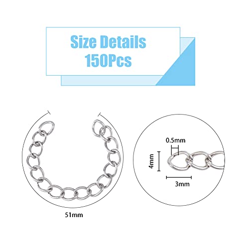 DICOSMETIC 150Pcs Chain Extender Stainlesss Steel Tail Chains 51mm Twist Necklace Extension Chain Bracelet Anklet Extension Chains for DIY Jewelry Making Crafts - Image 2