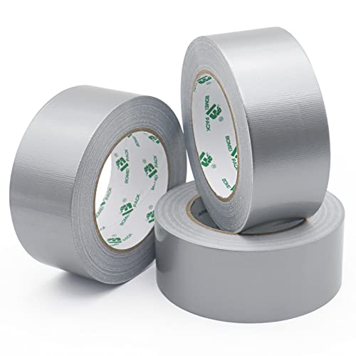 BOMEI PACK Reinforced Duct Repair Tape Gaffer Tape 3 Rolls 48mm x 32m Silver Waterproof Premium Sticky Heavy Duty Tape for Repairing Sealing Bundling Office Home Strapping