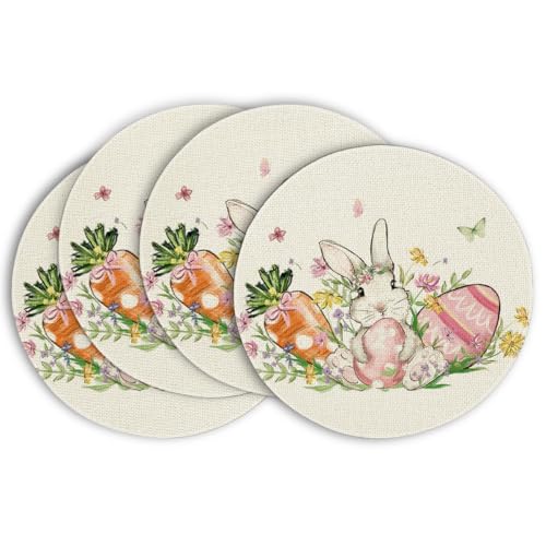 Artoid-Mode-Easter-Round-Placemats-Set-of-4-14-Inch-Bunnys-Carrot-Eggs-Spring-Farmhouse-Round-Table-Mats-for-Easter-Party-Dining-Decoration Artoid Mode Easter Round Placemats Set of 4 14 Inch Bunnys Carrot Eggs Spring Farmhouse Round Table Mats for Easter Party Dining Decoration