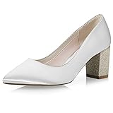 Rainbow Club Brautschuhe Bambie - Damen, Pumps, Ivory/Creme, Satin, Schlicht, Bequem gepolstert, Blockabsatz mit Glitzer, Damen Gr. 37,5 (UK 4,5)