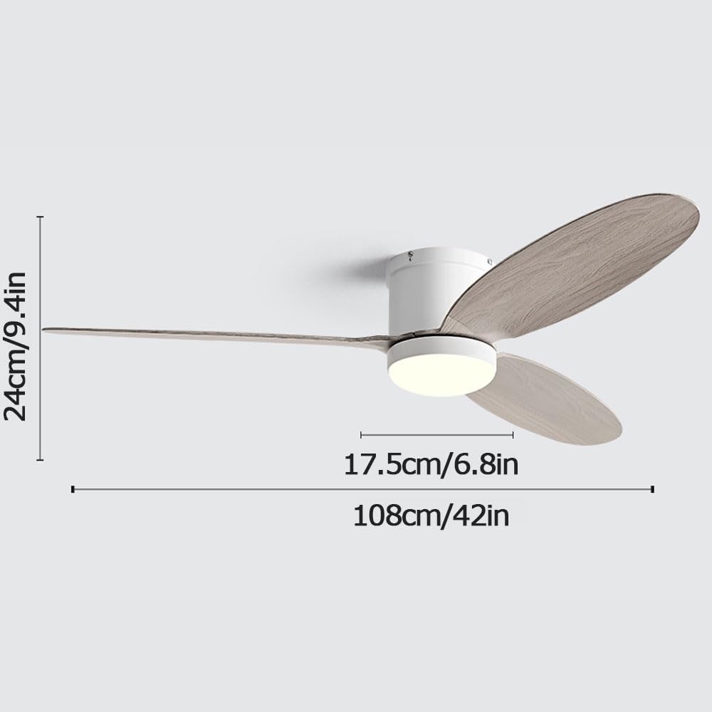 Ventilador de Techo de Madera de imitación de 42 "Ventilador de Techo con Control Remoto Inteligente de Perfil bajo Ventiladores de Techo para Exteriores Regulables
