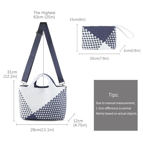 Image of Woven Bag for Women, Neoprene Tote Bag Summer Beach Handbag Purse Retro Handmade Travel Shoulder Bag Set