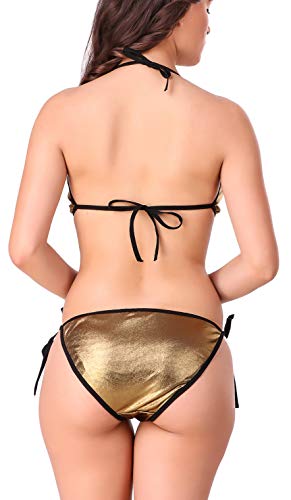 Image of Xs and Os Women Lace Bra Panty Lingerie Set (Black and Gold, Free Size)