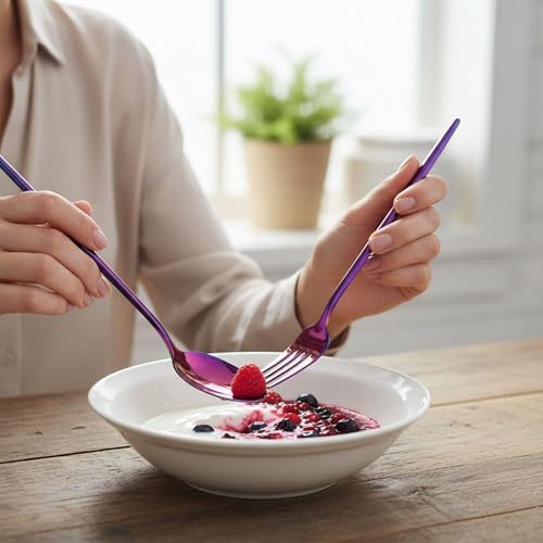 Image of 10 Pcs Pink Cutlery Set for Dining Table the Perfect Lightweight Silim Handle Tableware Including Dinner Spoon, Dinner Fork, Dinner Knife, Dessert Spoon & Dessert Fork