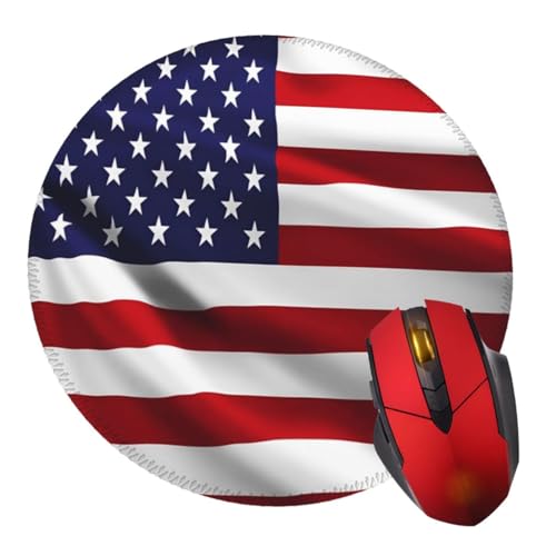 Tapis de souris rond avec base en caoutchouc antidérapant Motif drapeau des États-Unis