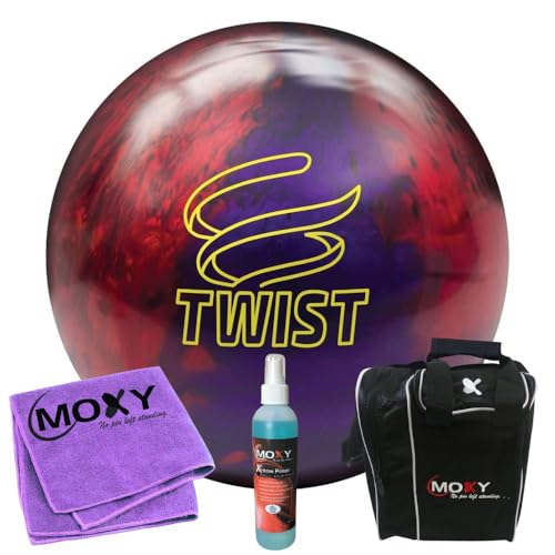 Brunswick Twist Red/Purple Bowling Ball | Moxy Strike Purple Bowling Bag | Moxy Red Micro Fiber Towel | Moxy Xtreme Power Cleaner Package 13lbs