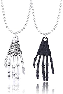 CERSLIMO Halloween Necklace - 2 PCS Ghost Hand Pendant Necklaces, Happy Halloween Jewellery | Funny Gothic Bone Hand Halloween Gifts for Women Men Teen Girls