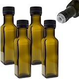mikken 4x Ölflasche 100ml mit Ausgiesser grün/braune Glasflaschen Ölspender inkl. Etiketten