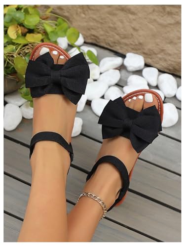 OYOANGLE Girl's Bow Sandals Open Toe Ankle Strap Flat Sandal Summer Dress Shoes3