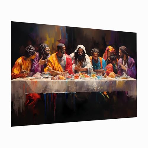 Modern Black Jesus at The Last Supper - Christian Artwork, African American Art, Living Room Bedroom Home Decor, 12x16 Unframed