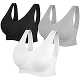SIMIYA Womens Sports Bras, Yoga Comfort Seamless Stretchy Sports Bra for Women 3 Pack Black White Grey