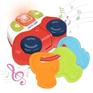 Baby Musical Toys with Sounds & Lights – Toddler Montessori Sensory Learning Travel Toys – Infant Chew for Babies 0 3 6 9 12 18 Months Teether – Newborn Teething Shower Gifts for 1 Year Old Car Keys