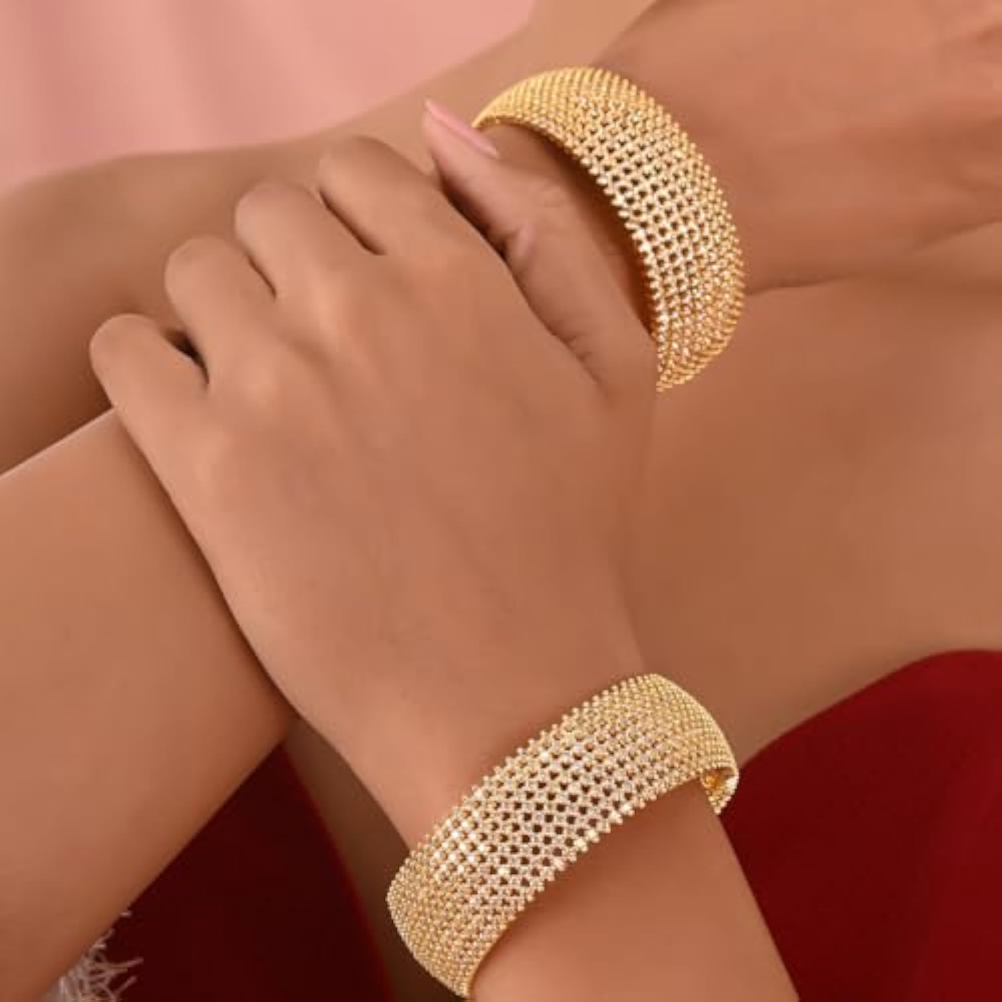 Women's Gold Plated American Diamond CZ White Traditional Kada Bangles