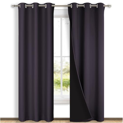 NICETOWN 2-panel blackout curtains, 42x80 in, greyish purple with black liner