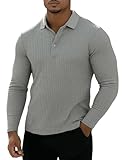 Muscle Cmdr Polo de Manga Larga para Hombre, Camiseta Informal de algodón Ajustada （Gris/L）