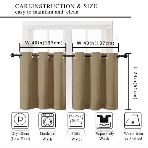 Image of Simplebrand Taupe Short Kitchen Curtains 24 Inch Length 2 Panels Set, Small Windows Room Darkening Curtain for Bathroom, Cabinet, Basement, RV Camper, Thermal Insulated Short Drapes, 40 x 24 Inch