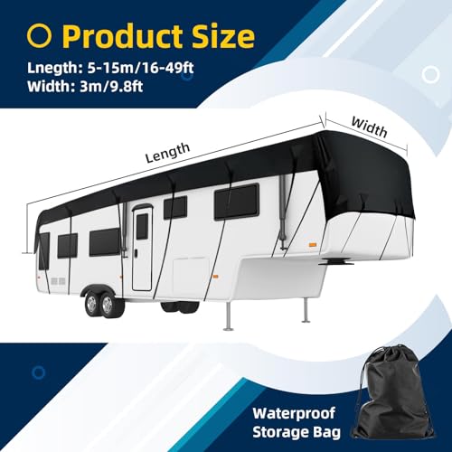 FJxiaoqany Trailer Cover 210D Waterproof Oxford Cloth Rv Covers for Roof Only Foldable Storage, Easy to Clean rv roof Cover Waterproof Travel Trailer Cover,Black-10x3m
