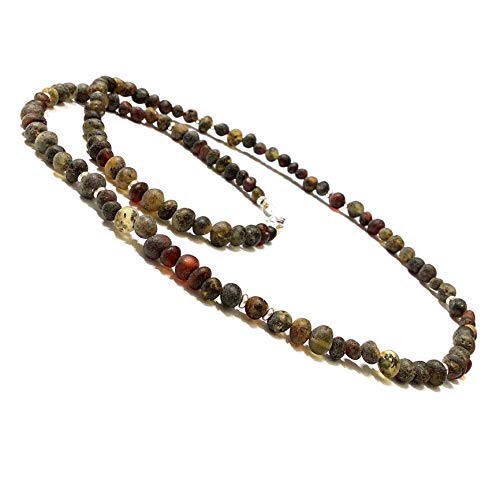 Collar de ámbar de 47 cm de ámbar crudo y plata de ley 925, collar para hombres y mujeres, diseño sexual uni, talla S 47 cm, talla M 59 cm, hecha a mano, Plata esterlina Ámbar crudo Plata esterlina