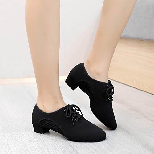 Swdzm AT-LHD2805-BLACK-3.5-M-45 Men&Women Ballroom Dance Shoes Lace-Up Closed Toe Latin Modern Performance Dance Practice Teaching Shoes,Black,Heel 1 1/3'',10.5 Us thumb #7