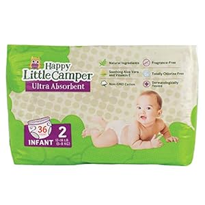 Happy Little Camper Natural Diapers, Disposable Cotton Baby Diapers with Aloe, Ultra-Absorbent, Hypoallergenic and…