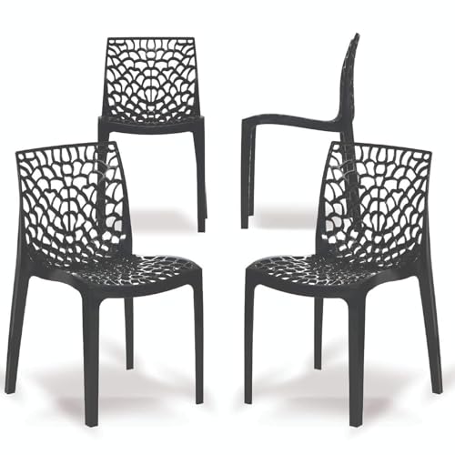 Image of Binani Web Designer Plastic Chair for Home, Office and Restaurant and Cafe|Armless Chair for Dining Room| Heavy Duty Outdoor Plastic Chair | Designer Balcony Chair (4, Black)