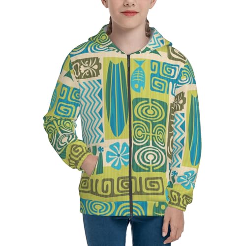 Exotic Tiki Pattern 1 Kids Pullover Hoodies Boys Zip Up Sweatshirts Girls Athletic Clothes with Pocket3