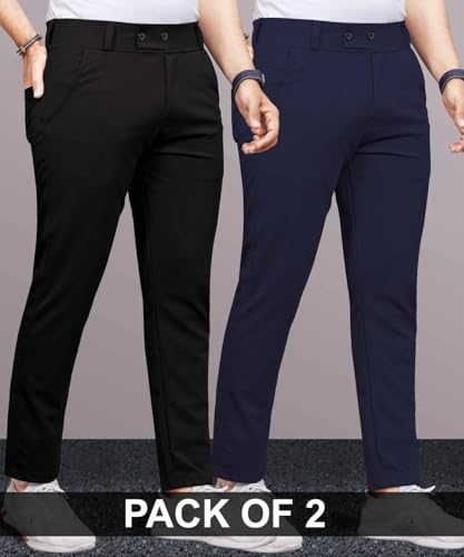 Image of Men's Slim Fit Lycra Formal Trousers Combo | Stretchable Smart Casual Pants for Office Wear | Mid-Rise Flat Front Stylish Chinos
