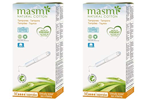 12 tampones aplicadores Masmi Super Plus certificados de algodón orgánico, hipoalergénico, biodegradable, perfume, viscosa, rayón, cloro y dioxina (2 unidades)