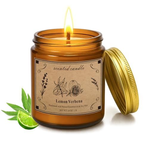 Scented Candles for Home, 16oz Large Jar Scented Candle – Lemon Verbena Soy Wax Candle with 100 Hour Burn Time, Long Lasting Aromatherapy Candle for Home Fragrance, Relaxation & Gift for Women/Men