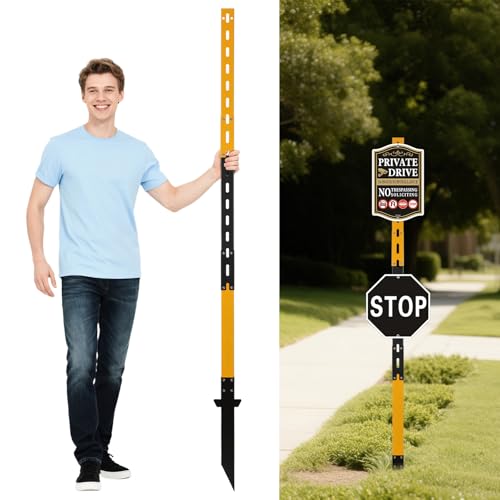 6FT Black & Yellow Heavy Duty Steel Sign Stakes Rust-Proof Weatherproof Posts for Outdoor...