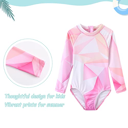 Image of Girls One Piece Rash Guard Long Sleeve Swimsuits for Girls UPF 50+ Sun Protection Bathing Suits 3-16 Years