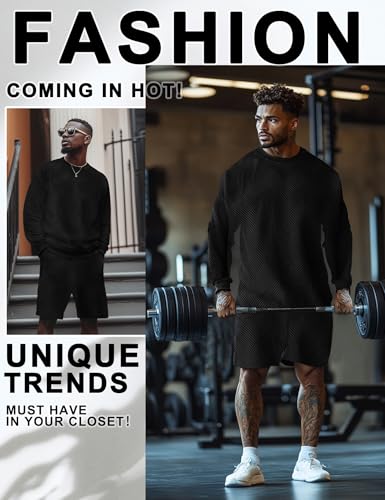 Mens 2 Piece Outfits Crewneck Sweatshirt Geometric Texture Long Sleeve and Joggers Shorts Sweatsuit Sets Tracksuit2